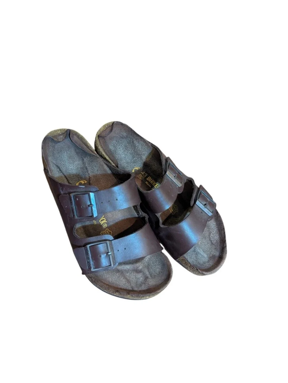 Birkenstock Arizona Brown Leather Double Strap Sandals Thrashed Sz 43 US 10
